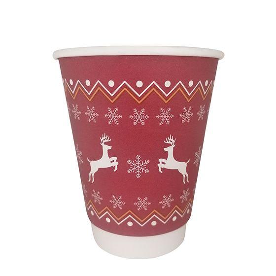 12oz Double Wall Christmas Coffee Takeaway Cups - Full Case of 500 (Red Reindeer Christmas Design) - Vending Superstore