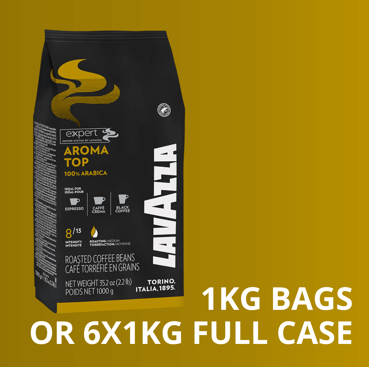 Lavazza Expert Aroma Top Coffee Beans (1kg Bags or Full Case) Rainforest Alliance Certified - Vending Superstore