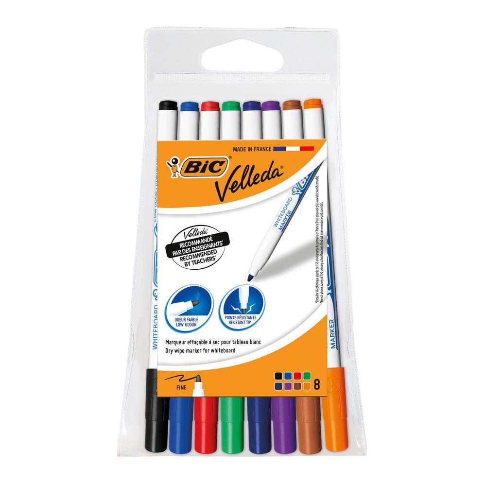 BIC Velleda 1721: Whiteboard Marker Pens, Assorted Colours - Pack of 8 - Vending Superstore