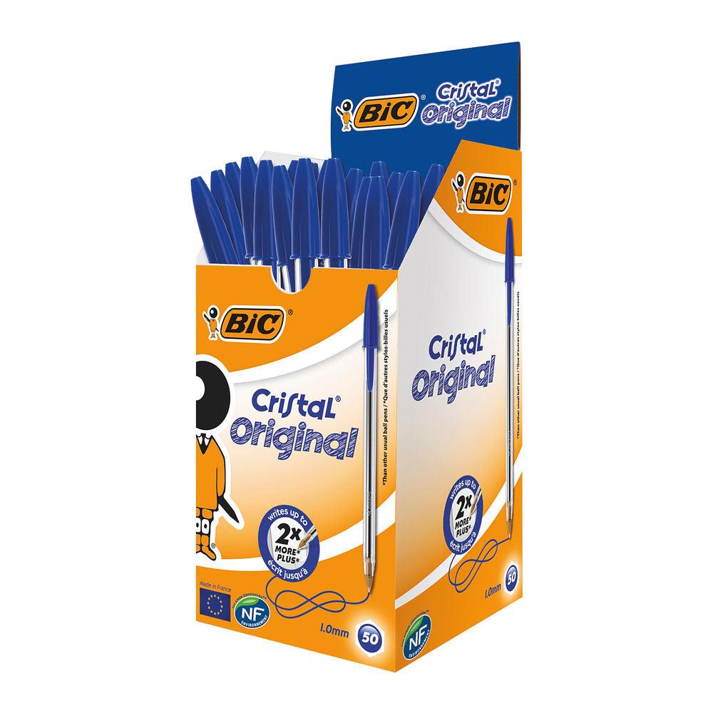 BIC Cristal Original: Medium Ballpoint Pens Blue Ink - Box of 50 - Vending Superstore