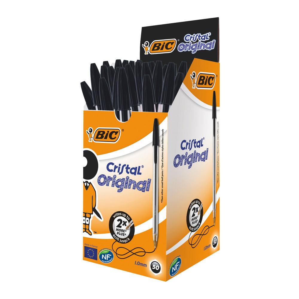 BIC Cristal Original: Medium Ballpoint Pens Black Ink - Box of 50 - Vending Superstore
