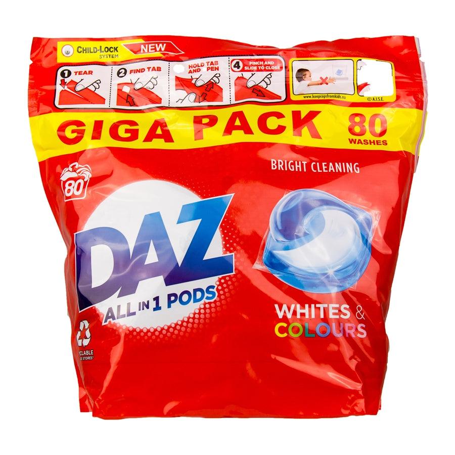 Daz All-in-1 PODS Washing Liquid Laundry Detergent Tablets / Capsules, 80 Washes - Vending Superstore