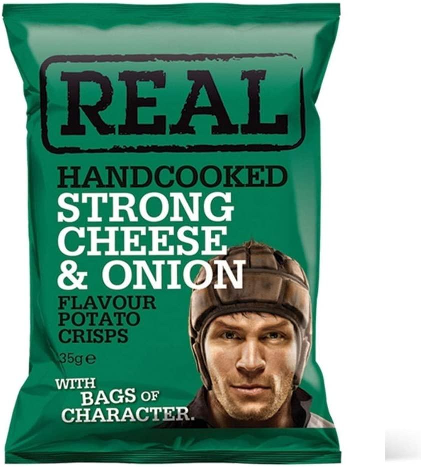 Real Crisps: Strong Cheese &amp; Onion - 24 x 35g - Vending Superstore