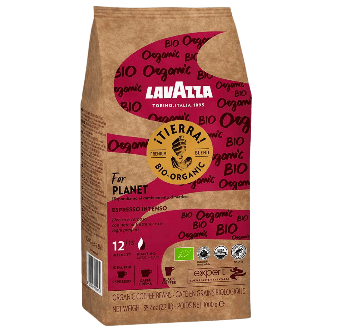 Lavazza ¡Tierra! Bio-Organic Intense Coffee Beans (1kg Bags or Full Case) Rainforest Alliance & Organic - Vending Superstore