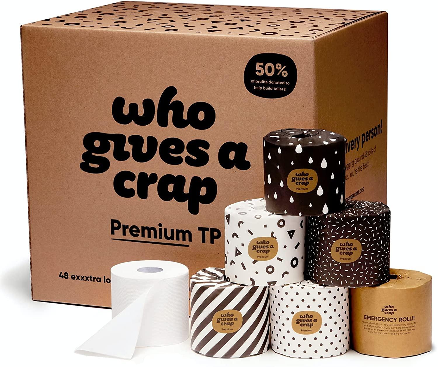Who Gives A Crap – Box of 48 Premium Bamboo Toilet Roll, (3-Ply, 370 Sheets) | (Sustainable, Biodegradable, Plastic-Free) - Vending Superstore