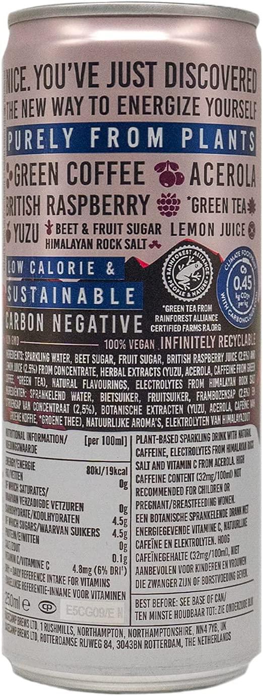 Tenzing Natural Raspberry & Yuzu Natural Energy Drink 12x250ml Cans - Vending Superstore