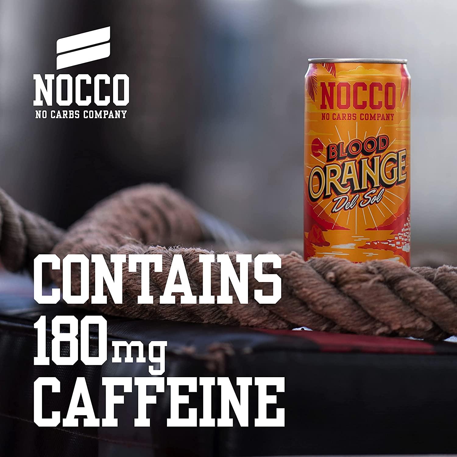 NOCCO Energy Drink | BCAA, 180mg Caffeine sugar free drinks fizzy drinks 12 x 330ml (Blood Orange Del Sol) - Vending Superstore