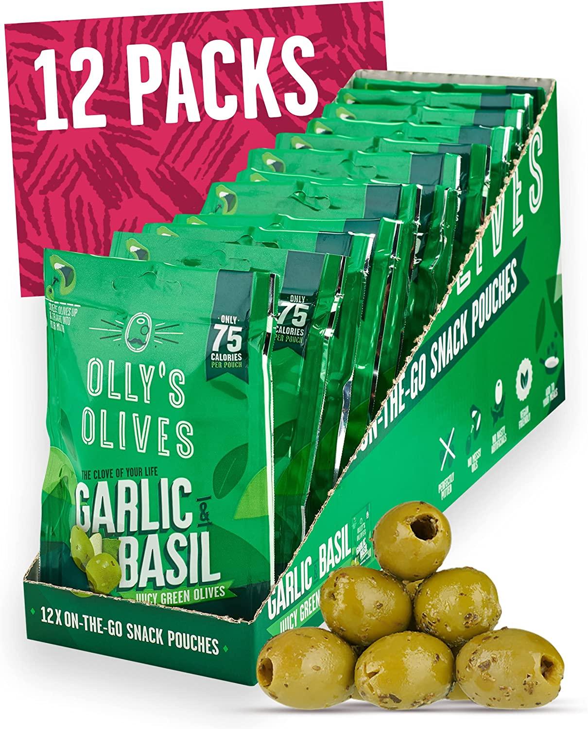 Olly's Garlic & Basil Olives - 12 x 50g Pouches - Vending Superstore