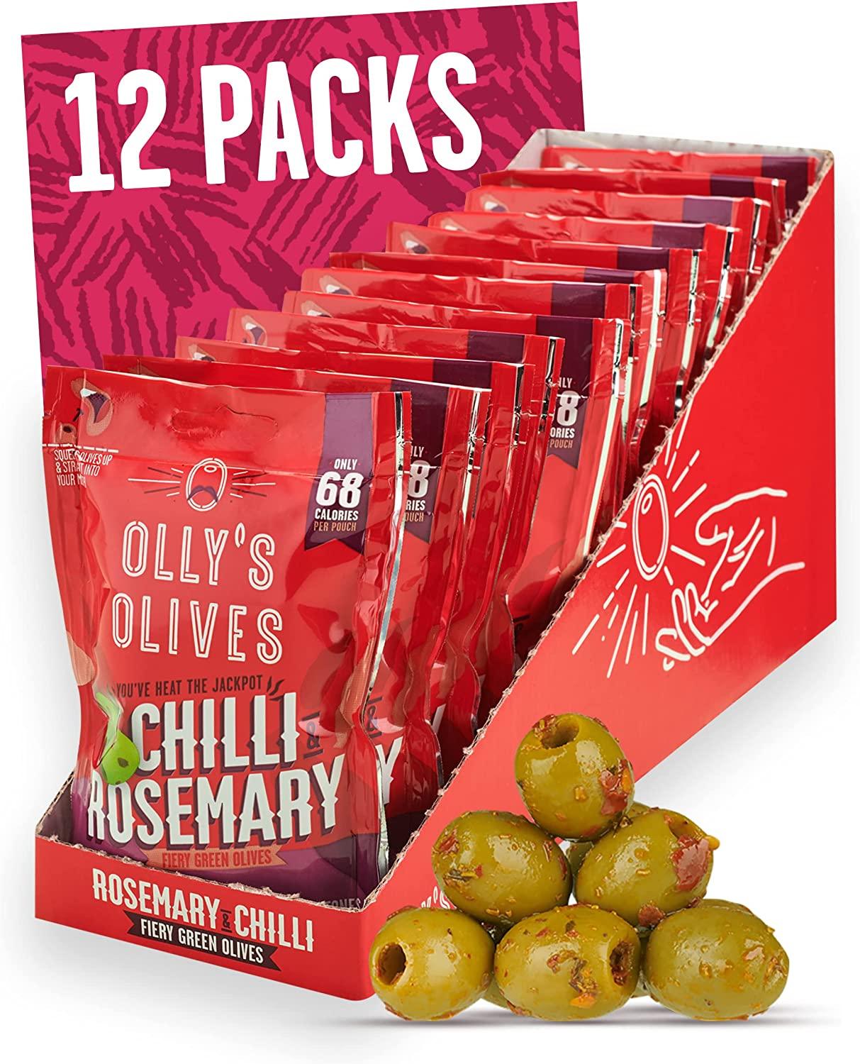 Olly's Chilli & Rosemary Olives - 12 x 50g Pouches - Vending Superstore