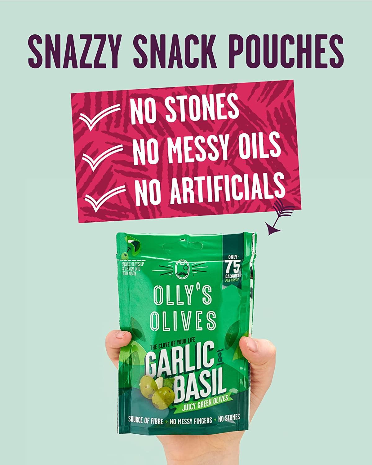 Olly's Garlic & Basil Olives - 12 x 50g Pouches - Vending Superstore