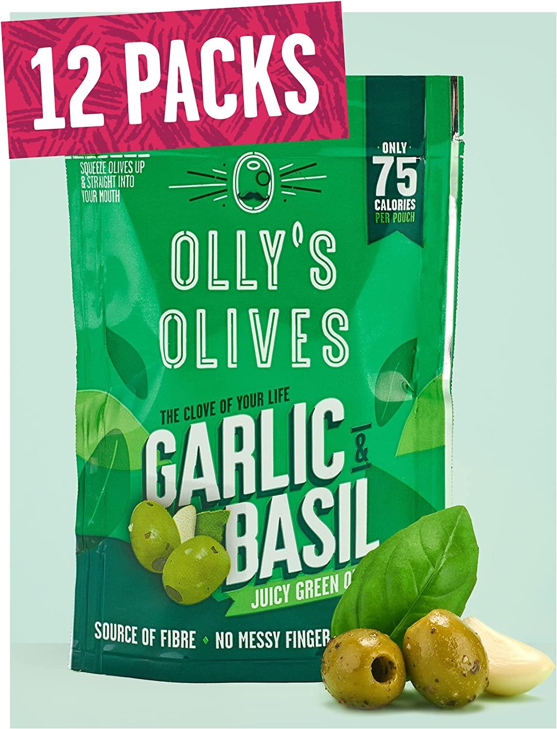 Olly's Garlic & Basil Olives - 12 x 50g Pouches - Vending Superstore