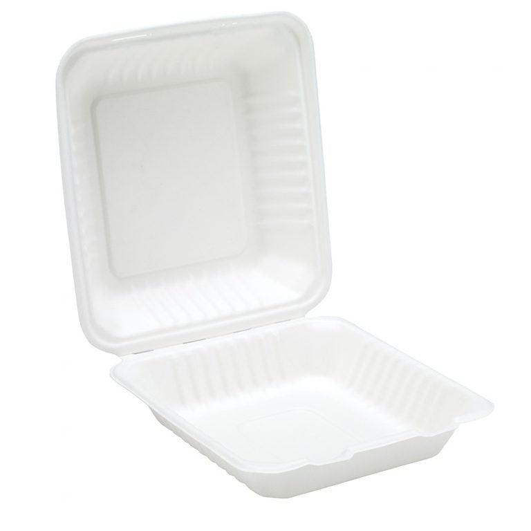 Bagasse Clamshell Meal Box / Lunchbox - Pack of 125 - 9" Square - Vending Superstore