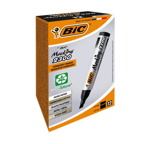 BIC Marking 2300: Black Chisel Tip Permanent Market - Box of 12 - Vending Superstore