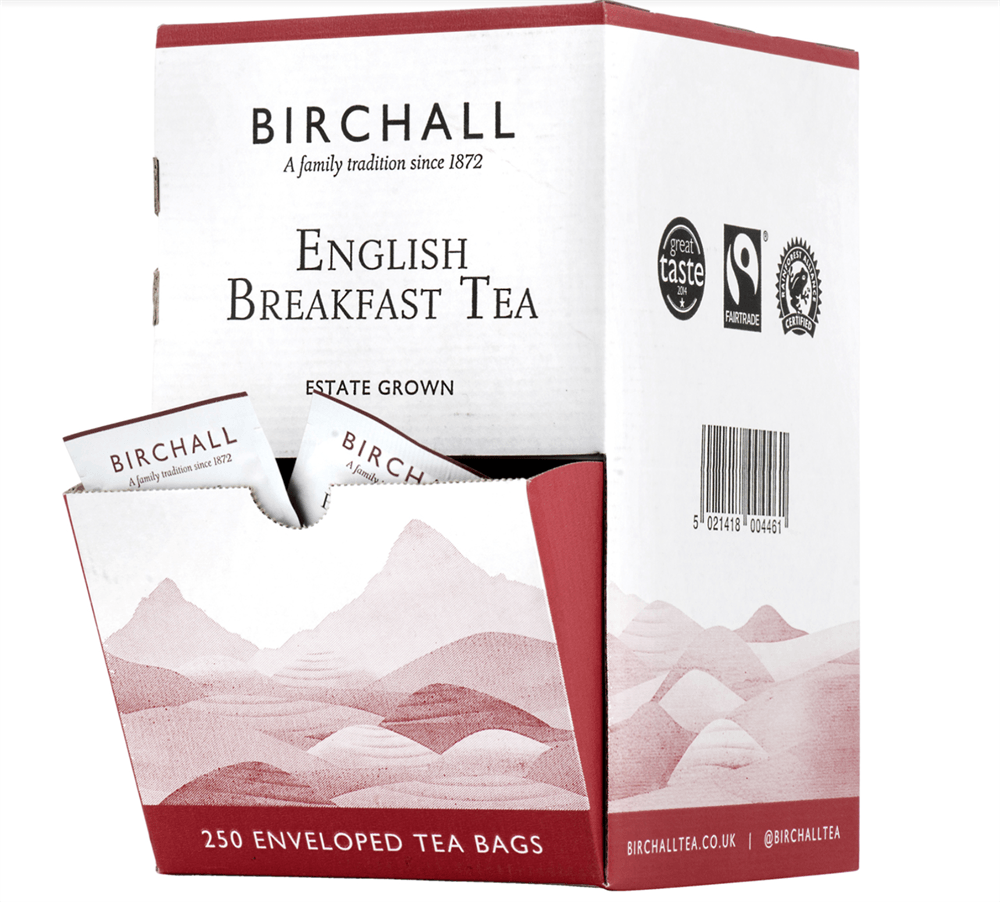 Birchall Tea - English Breakfast 250 Individually Wrapped Envelope Tea Bags (Fairtrade & Rainforest Alliance) - Vending Superstore