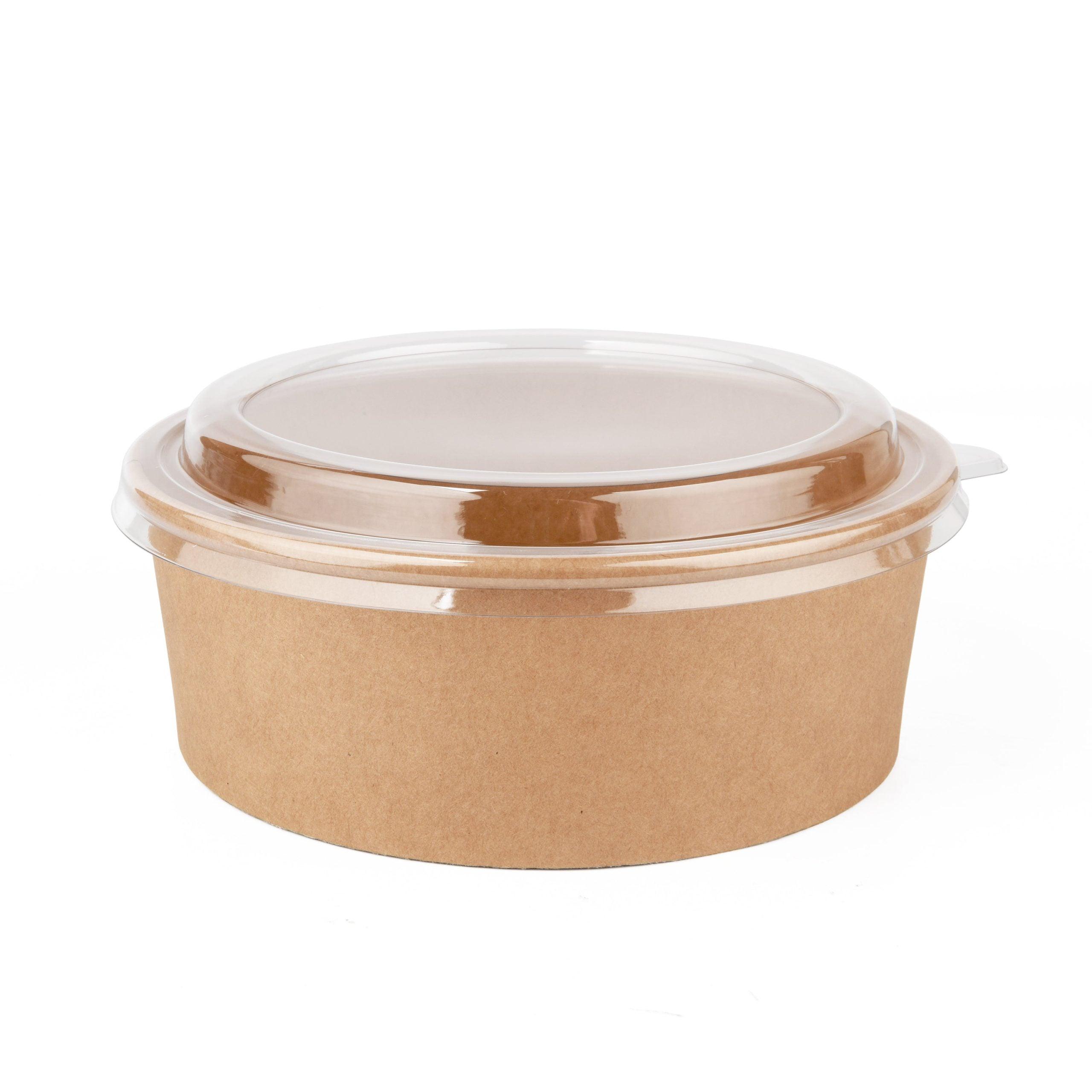 Lids for Edenware Round Kraft Deli / Salad / Food Takeaway Bowl (500/750/1000ml) - Clear PET Plastic - Pack of 50 - Vending Superstore