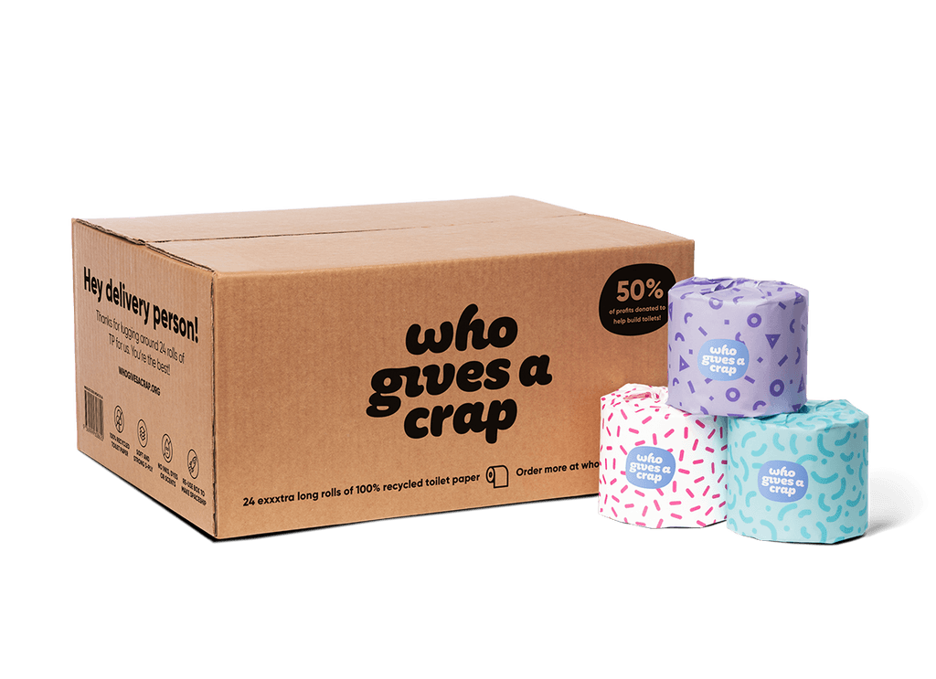 Who Gives A Crap – Box of 24 Eco Friendly Recycled Toilet Roll, (3-Ply, 400 Sheets) | (Sustainable, Biodegradable, Plastic-Free) - Vending Superstore