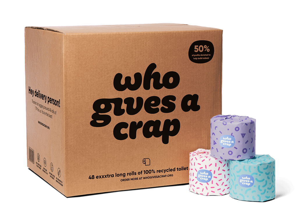 Who Gives A Crap – Box of 48 Eco Friendly Recycled Toilet Roll, (3-Ply, 400 Sheets) | (Sustainable, Biodegradable, Plastic-Free) - Vending Superstore