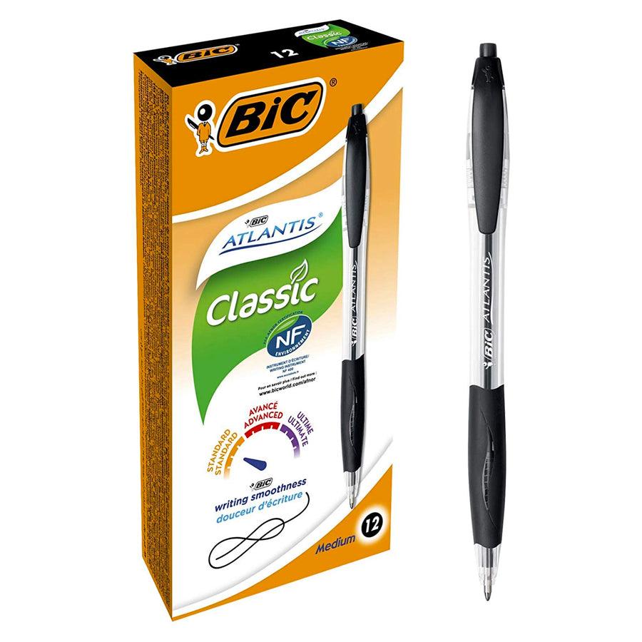 BIC Atlantis Retractable: Medium Ballpoint Click Pens Black Ink - Box of 12 - Vending Superstore