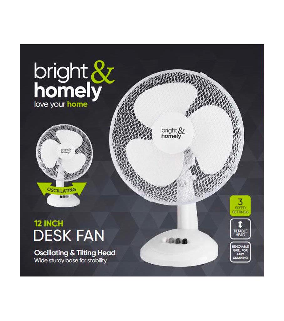 Bright &amp; Homely 12 Inch Oscillating Desk Fan (D) - Vending Superstore