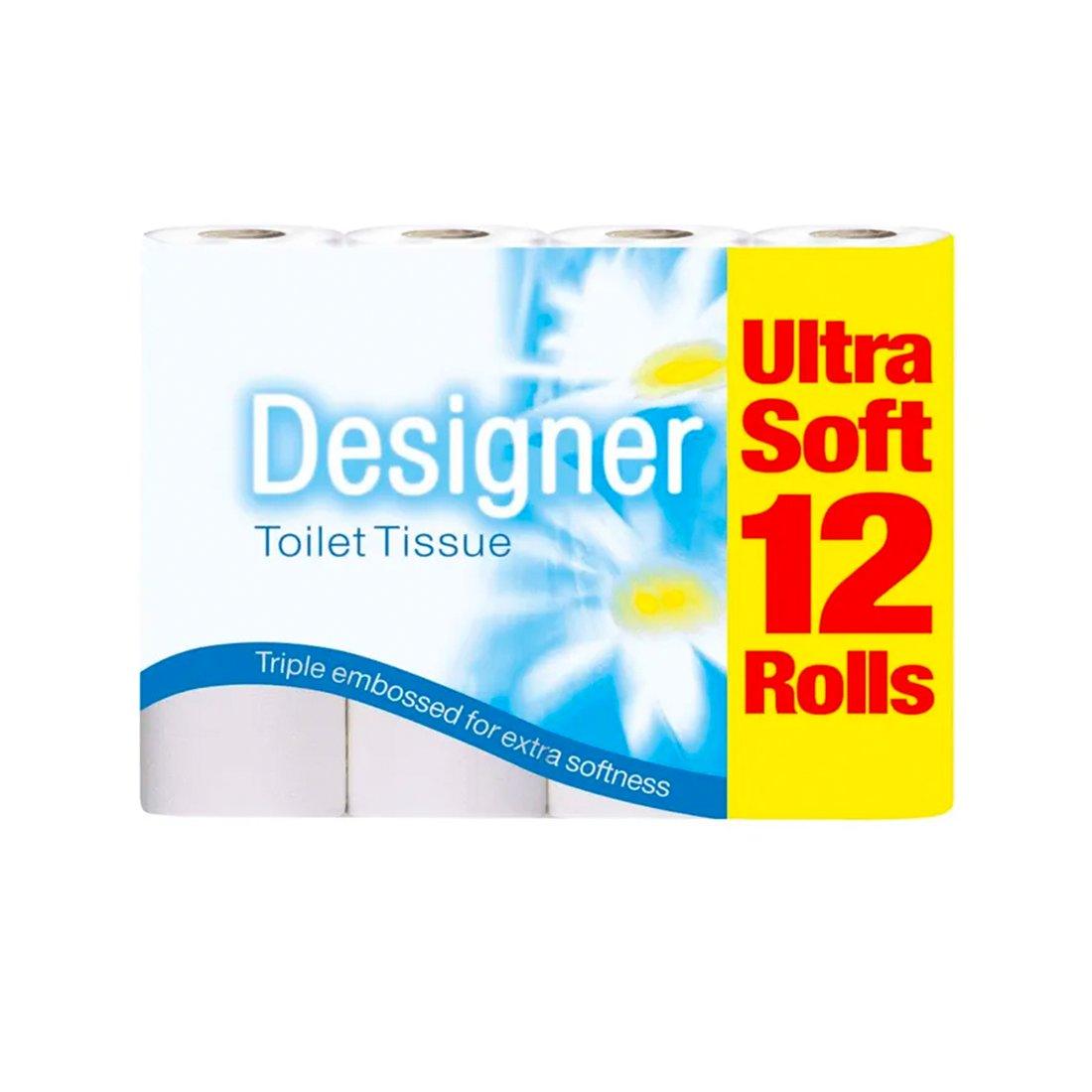 Designer Ultra Soft Toilet Roll - White - Pack of 12 - Vending Superstore