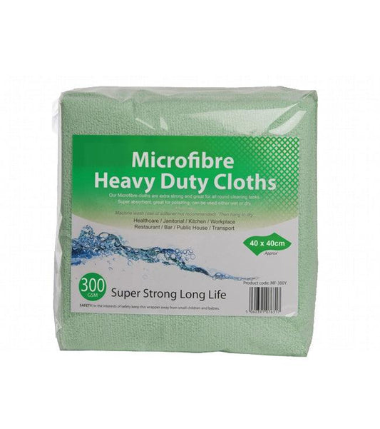 Green Heavy Duty Microfibre Cloths 300gsm 40cmx 40cm - Pack of 10 - Vending Superstore