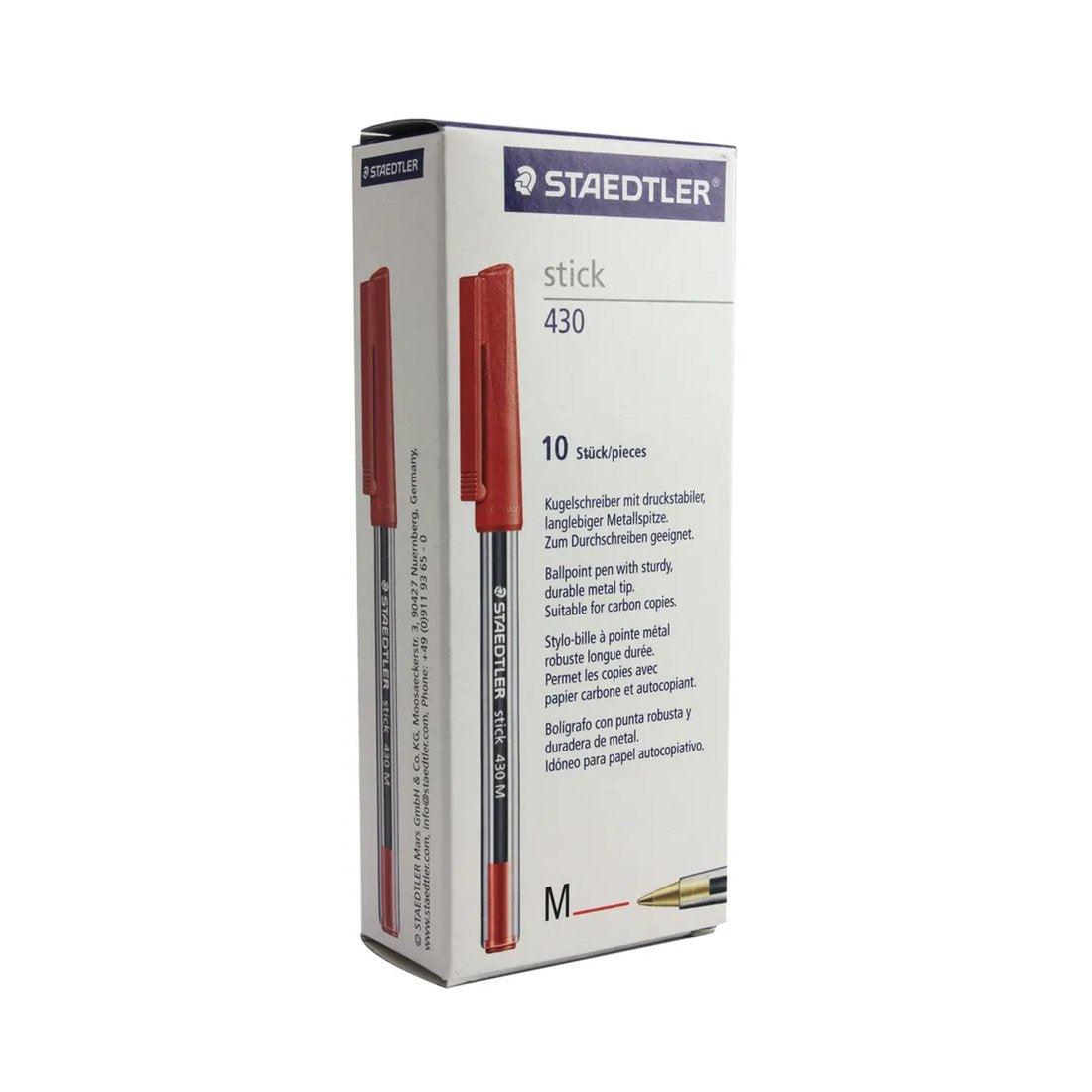 Staedtler: Stick Ballpoint Pens Medium 430 Red Ink - Pack of 10 - Vending Superstore