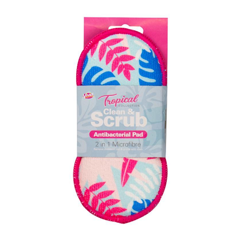 2 in 1 Antibacterial Microfibre Cleaning Pad - Tropical - Blue / Leafs - Vending Superstore