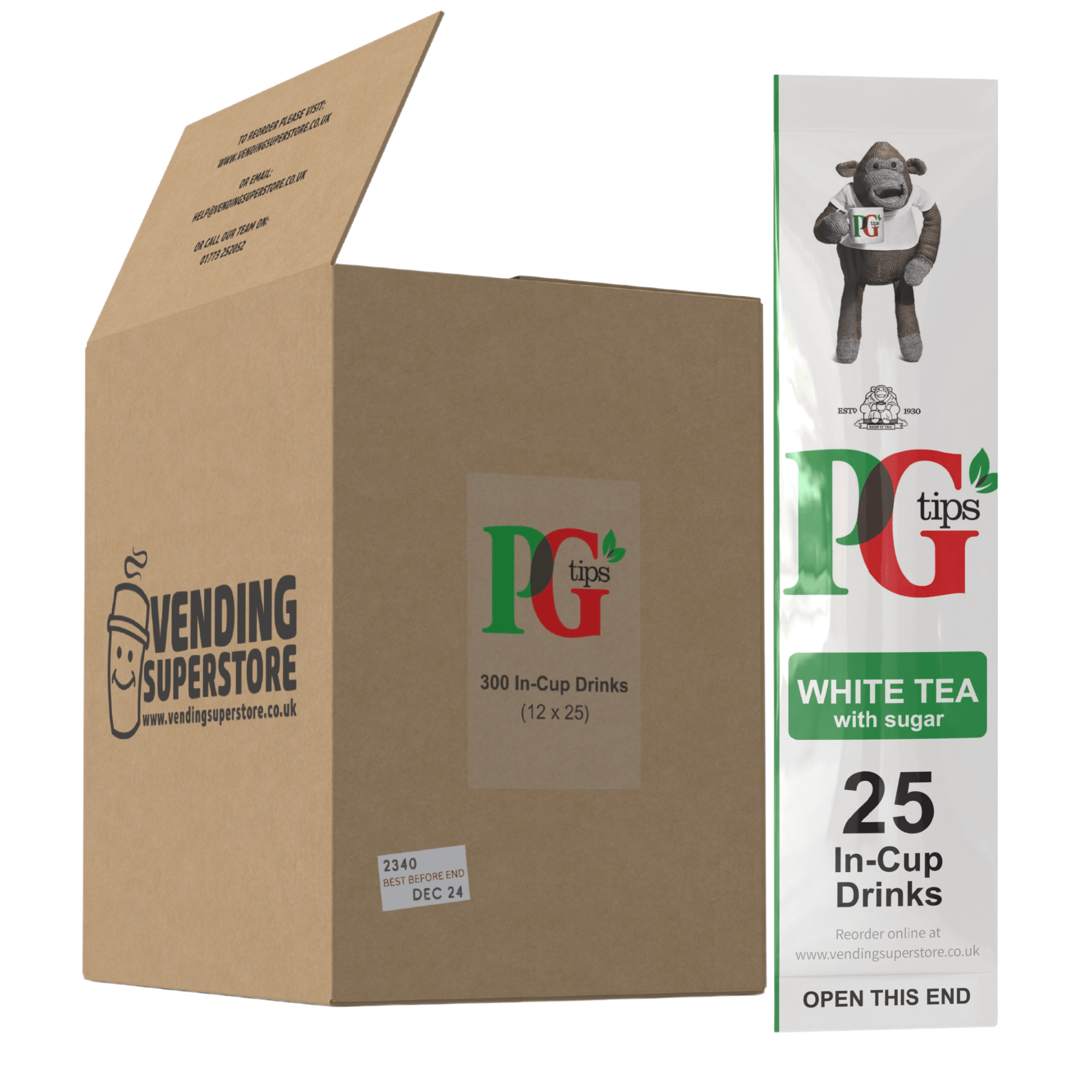 Incup Vending Drinks - PG Tips Tagged Tea White With Sugar - Case Of 300 Cups - Vending Superstore