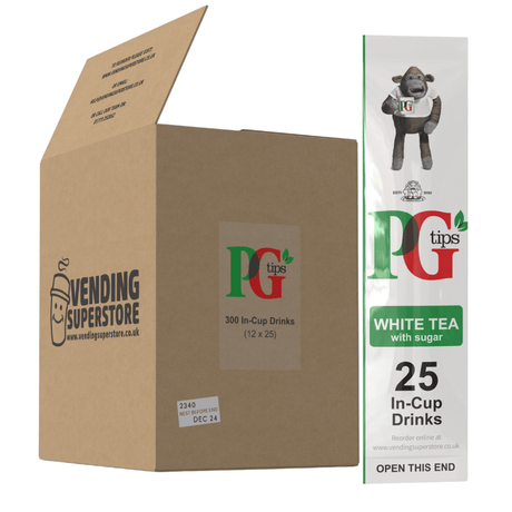 Incup Vending Drinks - PG Tips Tagged Tea White With Sugar - Case Of 300 Cups - Vending Superstore