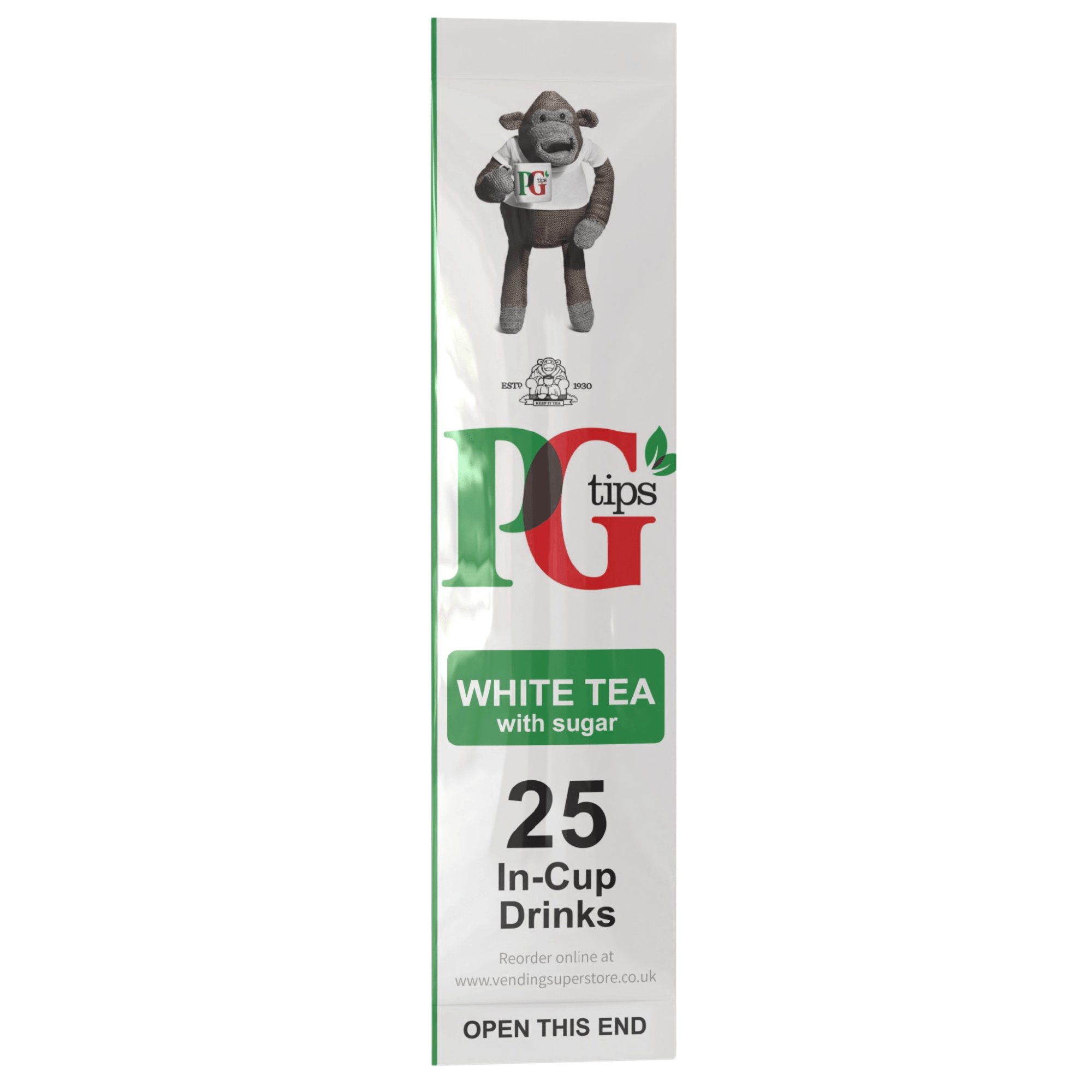 Incup Vending Drinks - PG Tips Tagged Tea White With Sugar - Sleeve of 25 Cups - Vending Superstore